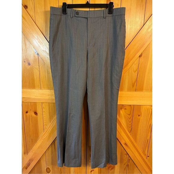 Oscar De La Renta Dress Pants 44 Gray Striped Wool (3432) Measurements 36x33 - Picture 1 of 8